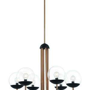 George Kovacs - P1505-416 - Six Light Chandelier - Outer Limits - Painted Bronze With Natural Brushed Brass