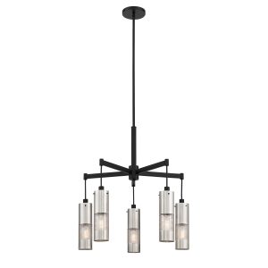 George Kovacs - P1595-691 - Five Light Chandelier - Grid 3 - Brushed Nickel and Coal Highlights