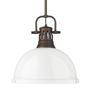 Golden - 3604-L RBZ-WH - One Light Pendant - Duncan - Rubbed Bronze