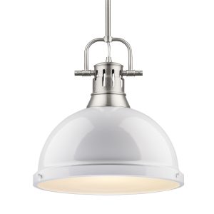Golden - 3604-L PW-WH - One Light Pendant - Duncan - Pewter